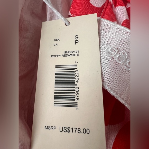 Magaschoni Linen Puff Sleeve Dress – Poppy Red & White – Size S (NWT) - Picture 8 of 8